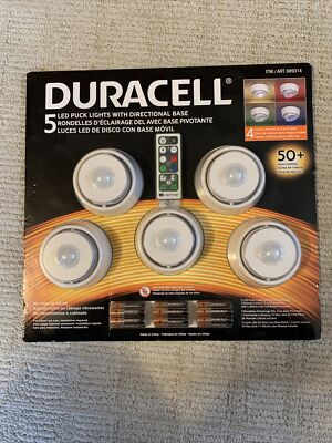 Duracell 5 LED Puck Lights Directional Base Wireless Remote Control With Batte