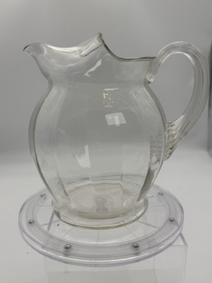 Vintage Clear Glass Pitcher - Scalloped Rim & Ribbed Handle - 8
