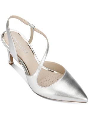 

KENNETH COLE NEW YORK Womens Silver Riley 85 Stiletto Leather Slingback, Серебряный, KLS0018MB