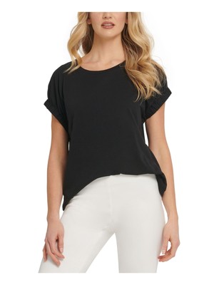 DKNY Женская черная футболка с коротким рукавом с круглым вырезом XS