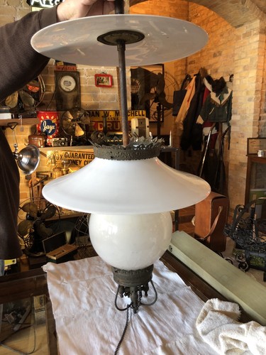Antique Early Early 1900s Humphrey Kalamazoo Gas Light Lamp Brass Milk Glass
