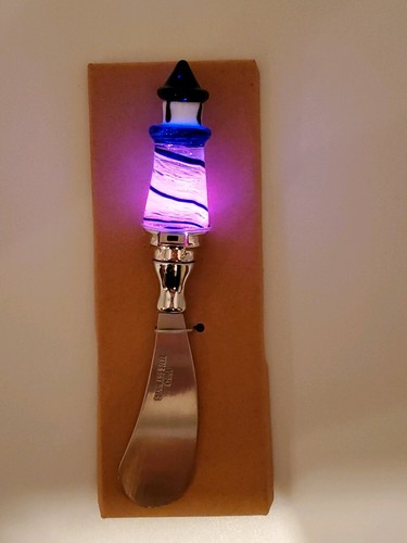 Nautical Coastal Beach Lighthouse Glass LED Color Changing Cheese Spreader Gift