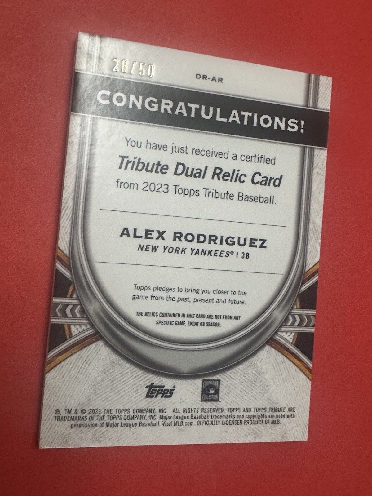 2023 Topps Tribute Alex Rodriguez Dual Game Used Jersey Bat Relic #/50