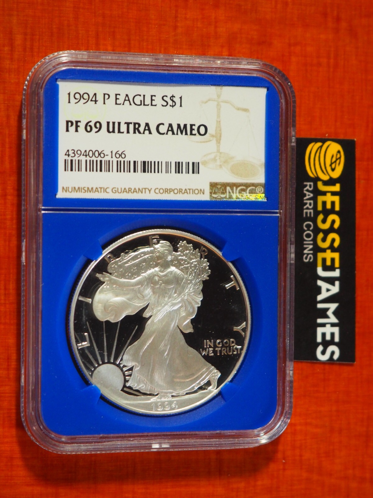 1994 P PROOF SILVER EAGLE NGC PF69 ULTRA CAMEO BLUE CORE