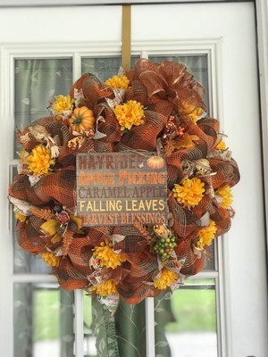 Handmade Fall Deco Mesh Wreath -  Approximately 23