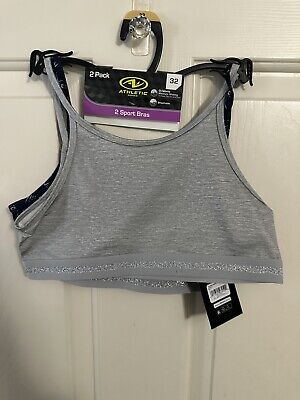 BRAND NEW GIRLS SIZE M ATHLETIC WORKS CAMI STYLE 2 PACK SPORTS BRAS BAND SIZE 32