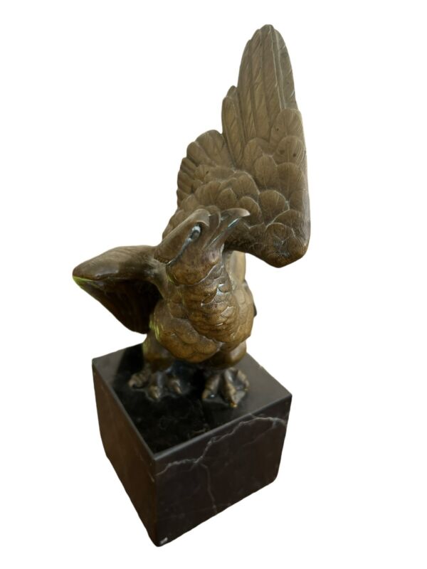 Antique Bronze Eagle Sculpture Marble Base Signed Artists And Foundry Mark