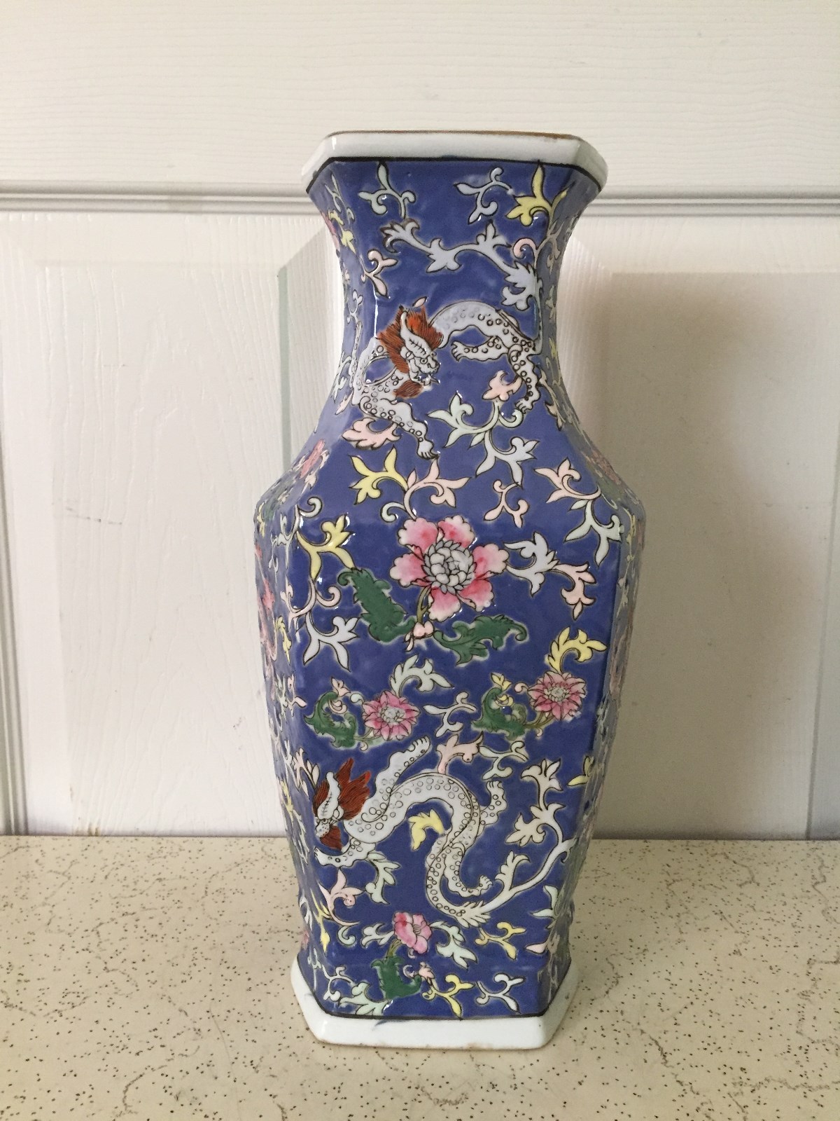 antique chinese flat vase with tongzhi mark  H 14 inches