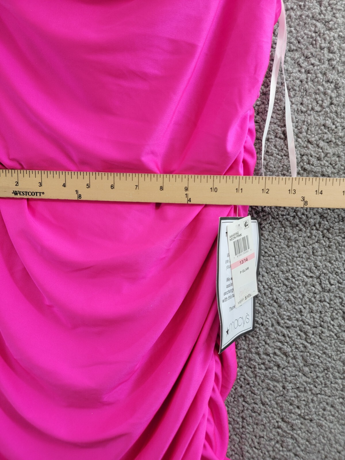 B. Darlin Satin Ruched Evening Dress Juniors 13/14 Neon Pink Cowl Neck Back Zip - Picture 6 of 15