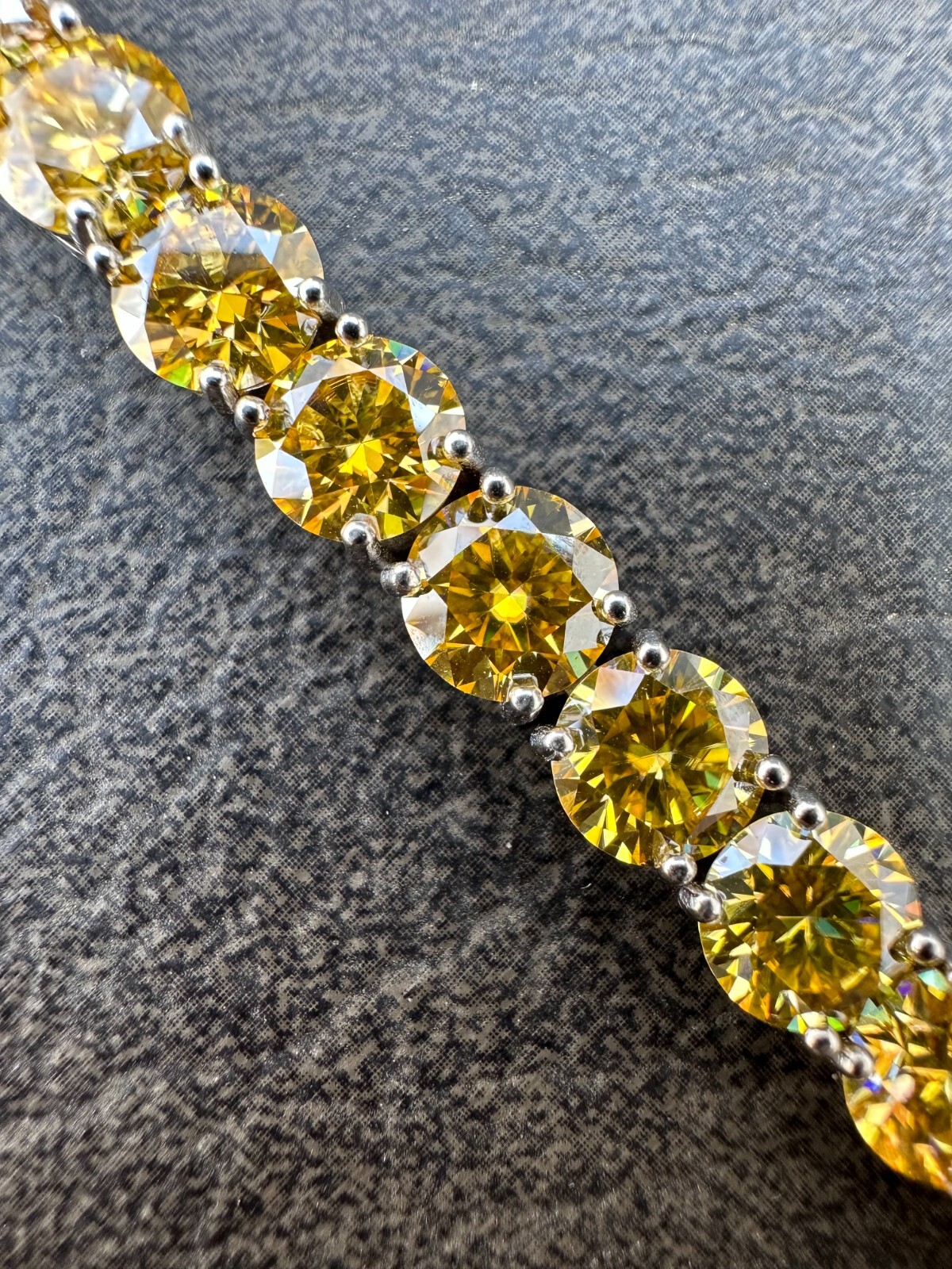 Pre-owned Silver Real Iced Canary Yellow Moissanite 7mm Tennis Bracelet 925  Diamond Tester