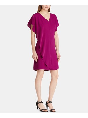 

RALPH LAUREN Женское фиолетовое платье-футляр с короткими рукавами и V-образным вырезом выше колена, Фиолетовый