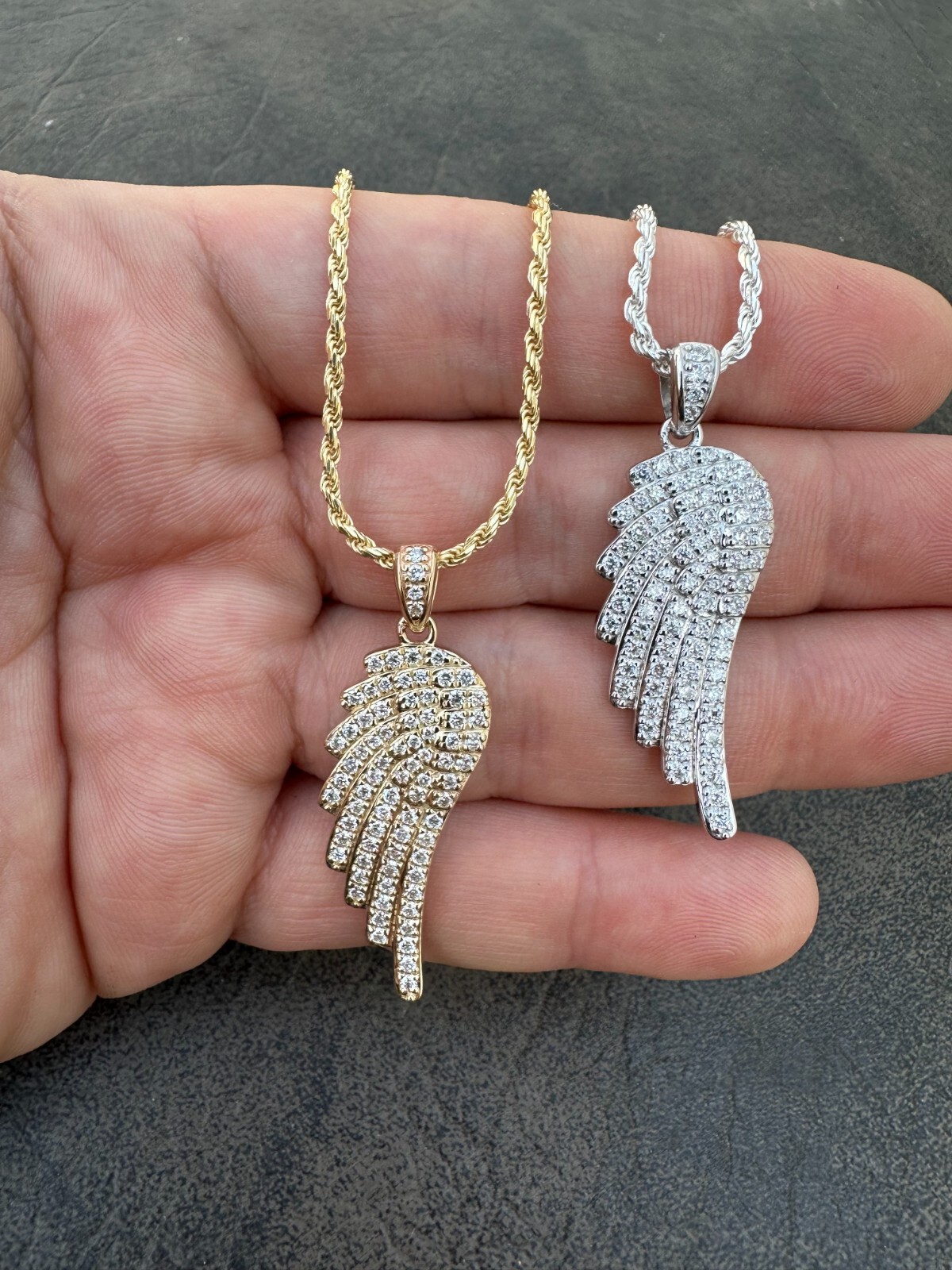 Pre-owned Angel 1.24ct Real Diamond Guardian  Wing Pendant Solid 14k Gold Necklace Pendant In White
