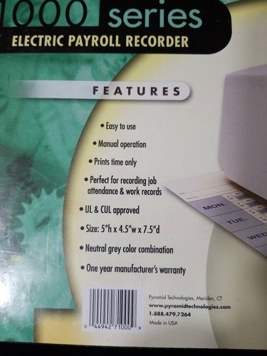 Pyramid Technologies 1000 Series Electric Payroll Recorder NEW IN SEALED BOX
