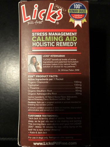 New! Licks - Zen - Calming Aid/ Anti Aggression For Dogs - 15 Use Liquid Packs