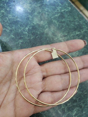 Pre-owned Handmade Diamond Cut Real 14k Yellow Gold Big Large Hoop Earrings 2.35 Inch Long