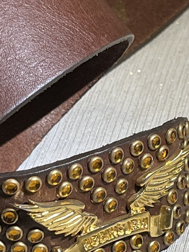 Pre-owned Handmade Robins Jean, Hand Made Leather Belt W/ Gold Swarovski 100% Hand Made In Italy