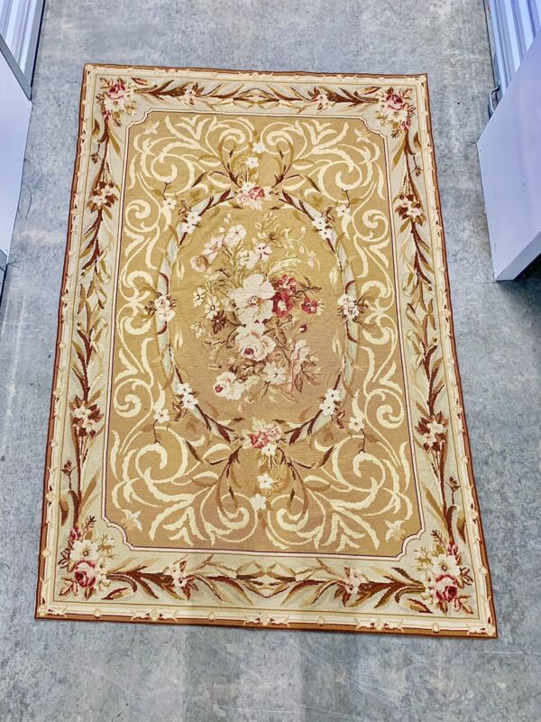 Vtg Aubusson Floral Victorian Style Needlepoint Area Rug 47” X 70” Traditional