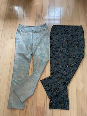 Soft Surroundings Palladium Gold Foil  & Paisley Print Ponte Pull-on Pant Sz XS