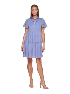 

DKNY Женское синее платье прямого кроя с разрезом на подкладке и вырезом под горло с завязками на подкладке, Синий