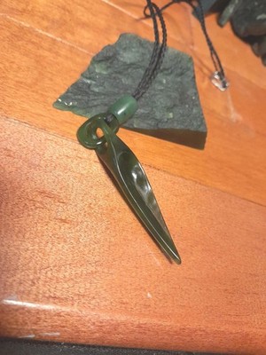 Green Jade drop Pendant with chain link Necklace - handmade Nephrite jade