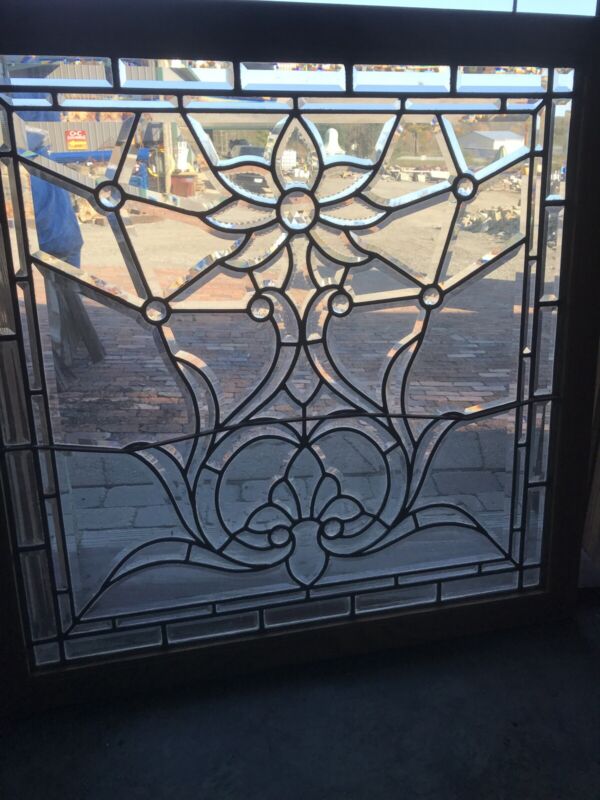SG3458 Antique Restored Zipper Beveled Glass Window 34.5 Square