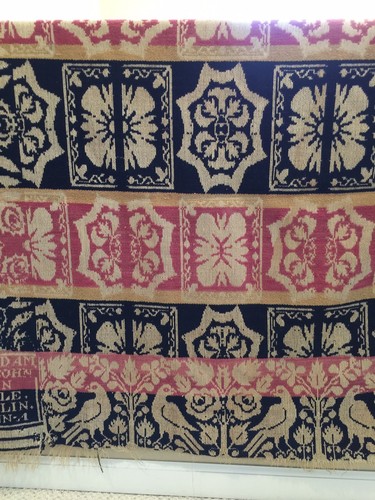 ANTIQUES SIGNED JACQUARD STARS, BIRDS, FLORALS WOOL COVERLET IN WONDERFUL COND.