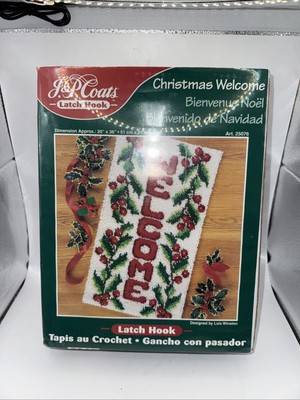 NEW J&P Coats Christmas Holly Welcome Latch Hook Rug Kit 20'' x 36'' Vintage