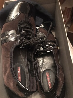 Prada Ballet Flats Shoes ~Sz 36~6 US *Brown Suede/Black Patent Leather *Unique