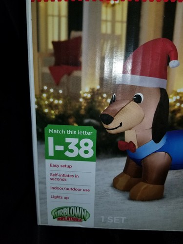 Holiday Time Inflatable Weiner Dog With Santa Hat Dachshund 7 ft Wide Christmas
