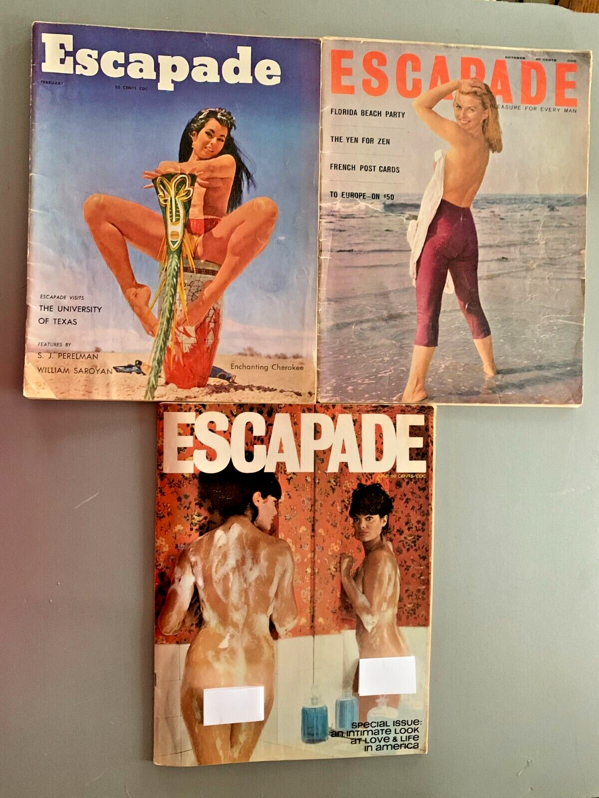 VINTAGE ESCAPADE PINUP MAGAZINE Lot of 3 FEB 1959 OCT 1960 JUNE 1965 CENTERFOLDS