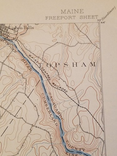1918 u.s.Geological Survey map Freeport Maine sheet 20x16.5 Brunswick ,Casco Bay