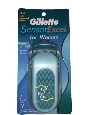 Gillette Sensor Excel Women Handle Shaver w 2 Blade Made USA Vintage 1996 Sealed