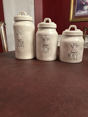 Rae Dunn Angel LOVE  JOY & PEACE 3 piece Canister Set