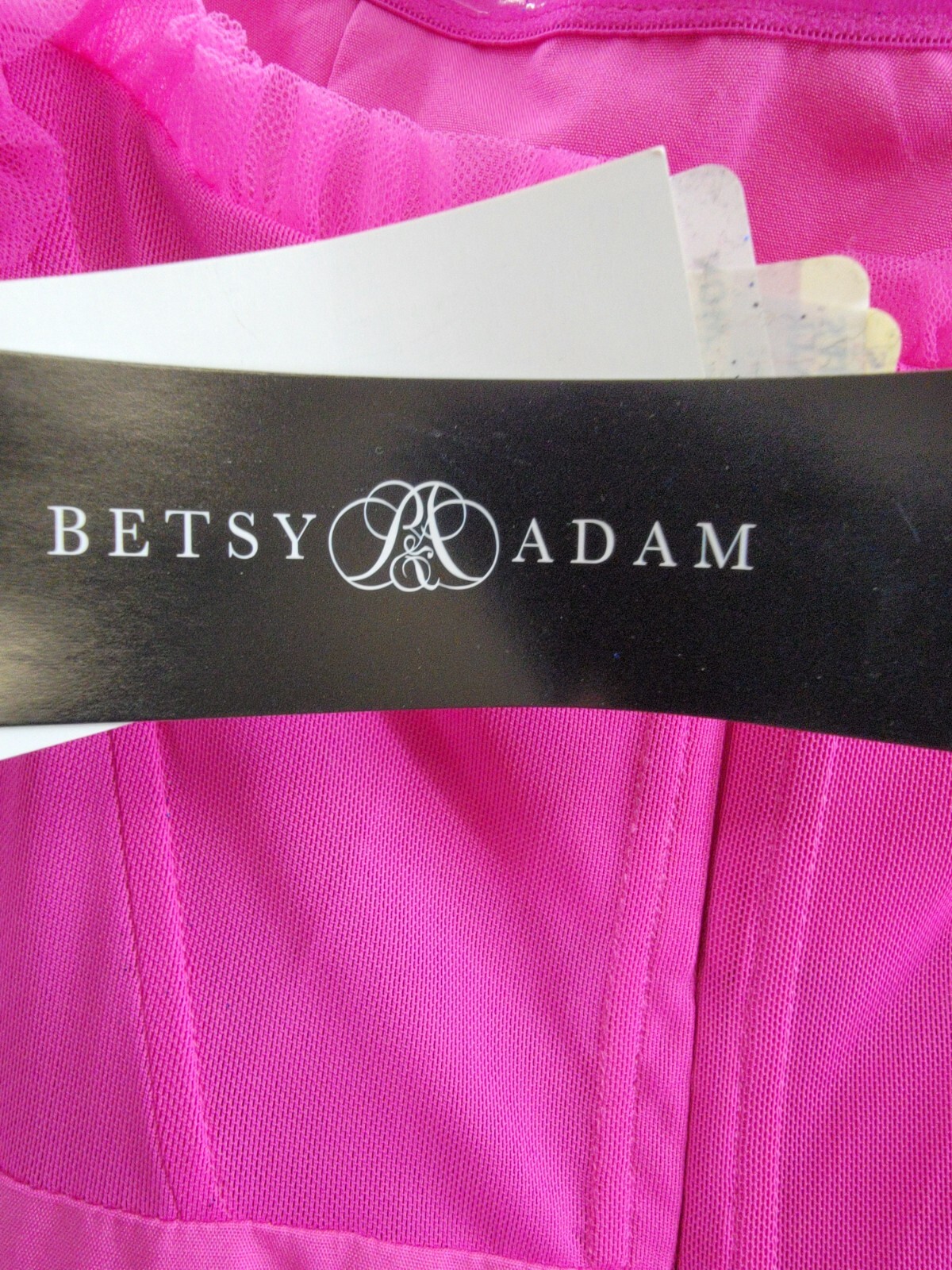 Betsy & Adam Mesh Corset Ball Gown Women's 2 Hot Pink Ruffled Back Zip Closure - Picture 14 of 15