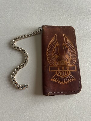BMW Motorcycles Vintage Worked Long Leather Wallet w/ Chain