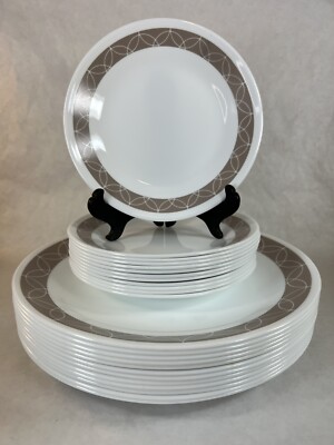 24 Pc Corelle Sand Sketch 12 Dinner Plates & 12 Bread Butter Plates