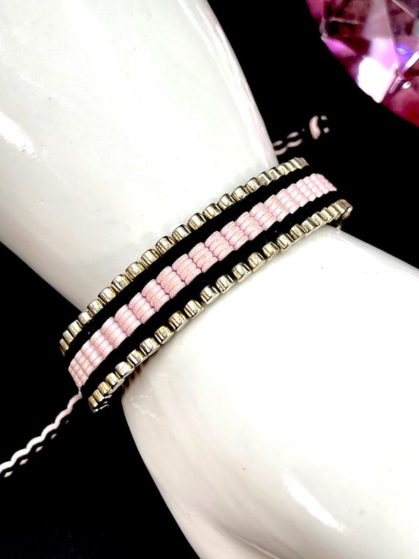 Links Of London 925 Sterling Silver Pink Black Thread Friendship Bracelet Ebay