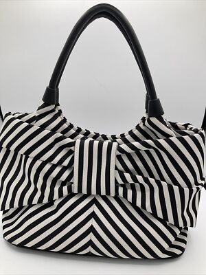 KATE SPADE NY Seaside Sutton Bow Tote, Black &White Stripes, Satchel, Barbie