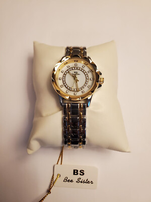 Bee Sister - Diamond Women's Quartz Watch 35mm DIAL 3ATM WATER RESIST two tone