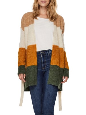 

VERO MODA Женский бежевый открытый кардиган с поясом и цветными блоками, свитер