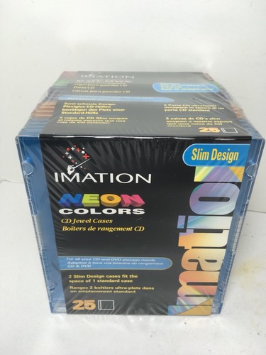 Imation 25 Slim Design CD/DVD Jewel Cases Neon Colors New