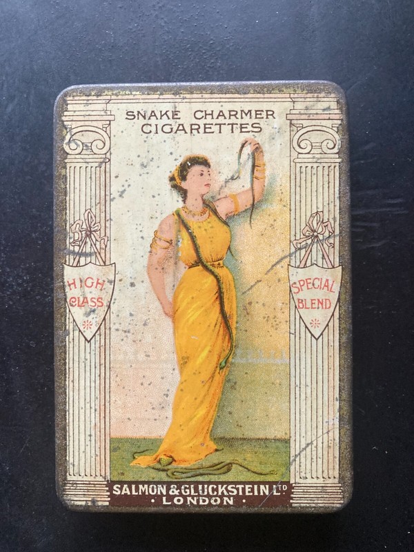 Blechdose Cigaretten Snake Charmer, 20er Dose, England, Vor 1920
