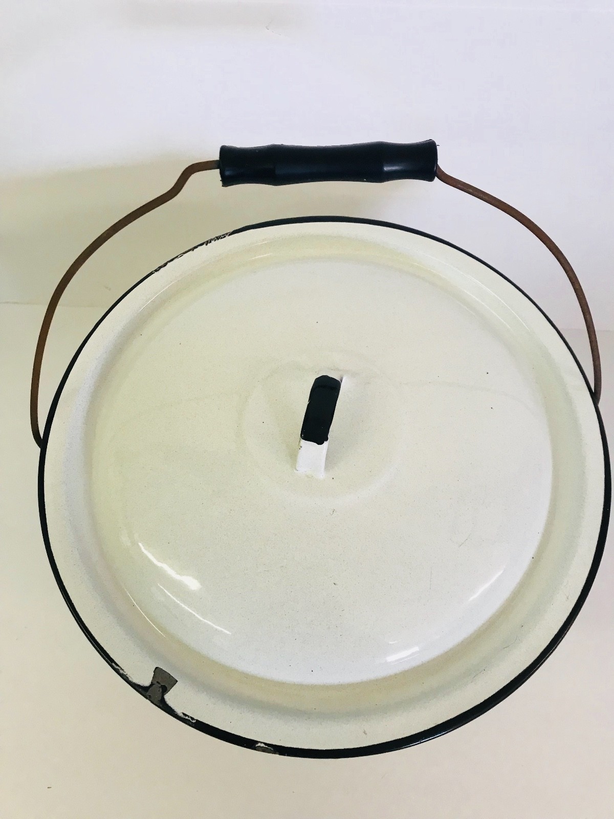 Vintage White & Black Enamelware Pot 8