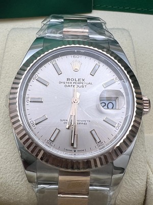 Pre-owned Rolex Brand  Datejust 41 126331 18k Rose Steel Fluted Sundust Dial Oyster B&p