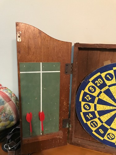 Vintage Regent Dart Board Pub Scene Cabinet w/ Classic Dart and Baseball Sides