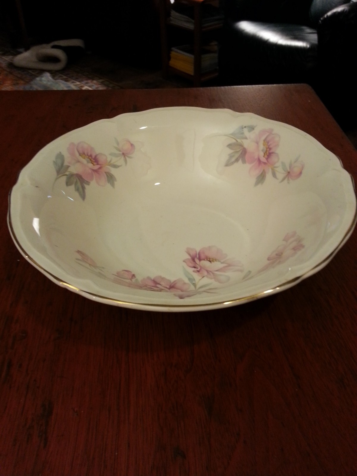 Vintage Edwin Knowles China Serving Bowl Semi Vitreous, Pink Floral, collectible