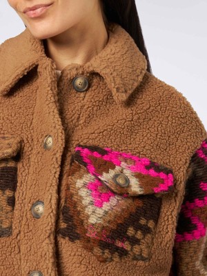Pre-owned Saint Barth Mc2  Woman Sherpa Overshirt With Ethnic Print In Brown