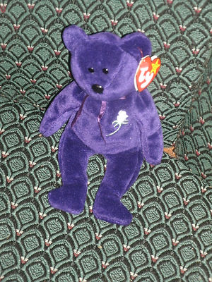 TY Beanie Baby 1997 1st edition Purple  Princess Diana Bear PE Pellets no space