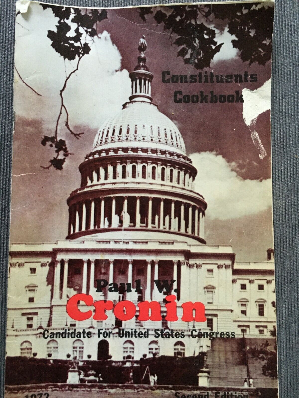 Paul Cronin Candidate US Congress MA Constituent Cookbook 1972...