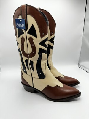 Womens cowboy boots ACME Br Bk horseshoe overlay size:8.5  New